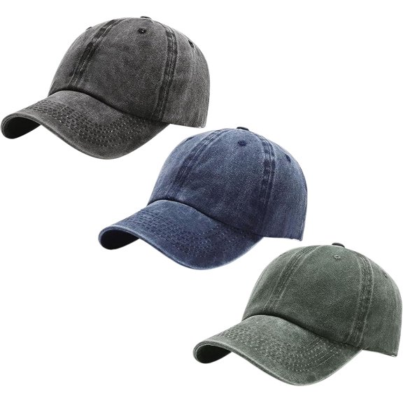 3 Pack Men Womens Baseball Cap Plain Retro Adjustable Baseball Cap Washed Cotton Dad Hats
