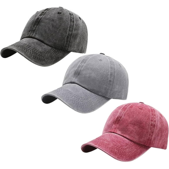3 Pack Men Womens Baseball Cap Plain Retro Adjustable Baseball Cap Washed Cotton Dad Hats