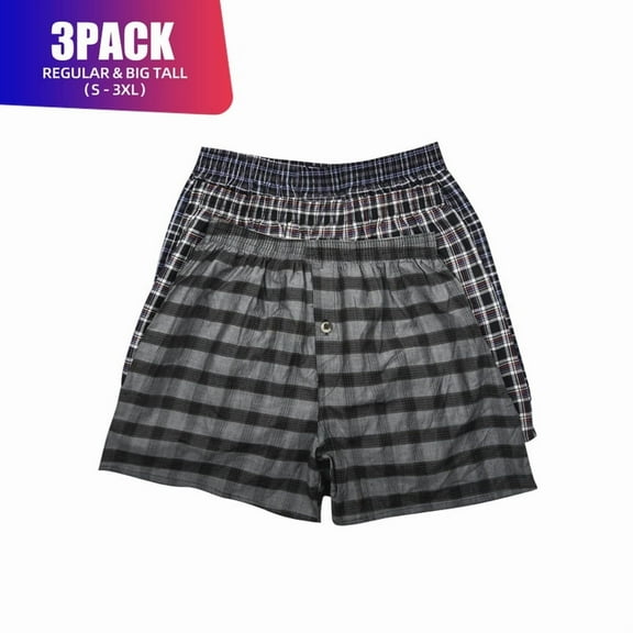 3 Pack Men's 100% Cotton Boxer Shorts Premium Cotton Random Mixed Color Pack Woven Relaxed Fit Underwear Elastic Waist Button Fly Pouch Menswear