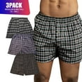 thumbnail image 1 of 3 Pack Men's 100% Cotton Boxer Shorts Premium Cotton Random Mixed Color Pack Woven Relaxed Fit Underwear Elastic Waist Button Fly Pouch Menswear, 1 of 4