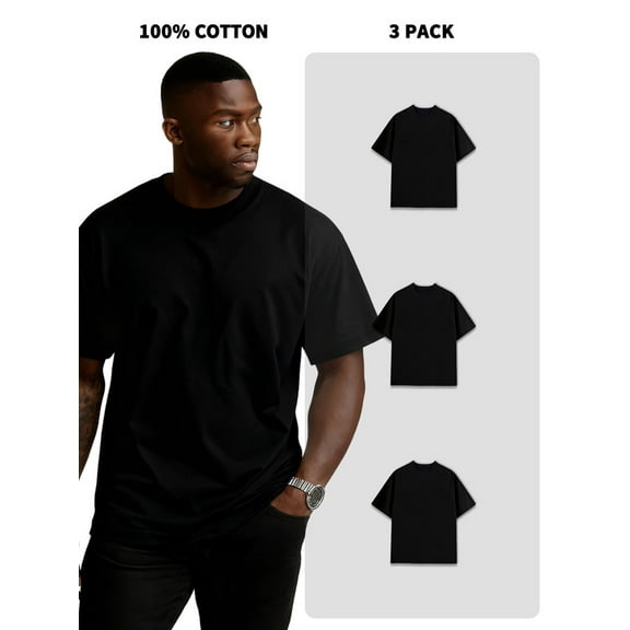 3-Pack Men's 100% Cotton Crew Neck Short-Sleeve T-Shirts, 180g, 1.5% Shrinkage Rate, Bulk