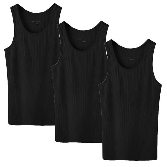 3 Pack Men's 100% Cotton Ribbed Plain Tank Tops Athletic A-Shirts Undershirts Black Size:XX-Large