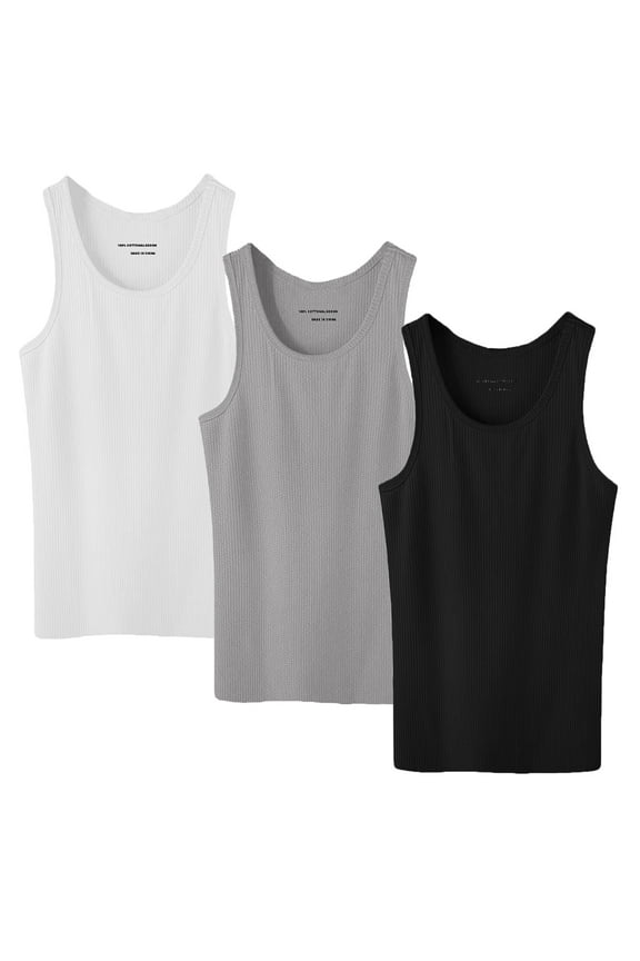 3 Pack Men's 100% Cotton Ribbed Plain Tank Tops Athletic A-Shirts Undershirts Plain Mix Size:Small