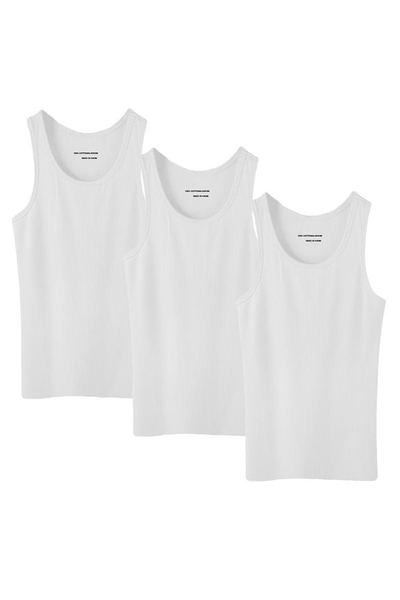3 Pack Men's 100% Cotton Ribbed Plain Tank Tops Athletic A-Shirts Undershirts White Size:Large