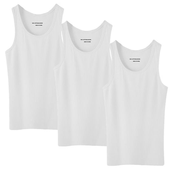 3 Pack Men's 100% Cotton Ribbed Plain Tank Tops Athletic A-Shirts Undershirts White Size:X-Large