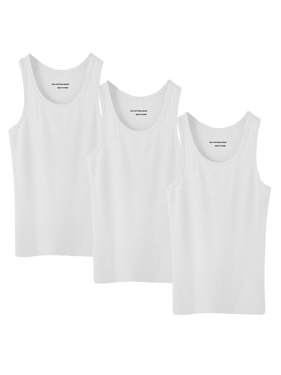 3 Pack Men's 100% Cotton Ribbed Plain Tank Tops Athletic A-Shirts Undershirts White Size:X-Large