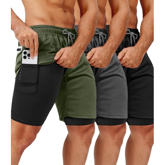 3 Pack Men's 2 In1 Gym Shorts Men with Pockets 7 inch Workout Shorts Men Running Shorts with Liner&Towel Loop