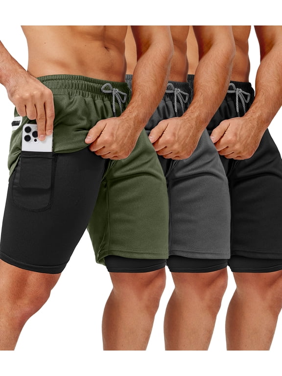 3 Pack Men's 2 In1 Gym Shorts Men with Pockets 7 inch Workout Shorts Men Running Shorts with Liner&Towel Loop