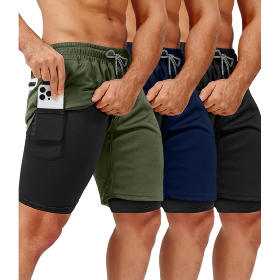 3 Pack Men's 2 In1 Gym Shorts Men with Pockets 7 inch Workout Shorts Men Running Shorts with Liner&Towel Loop