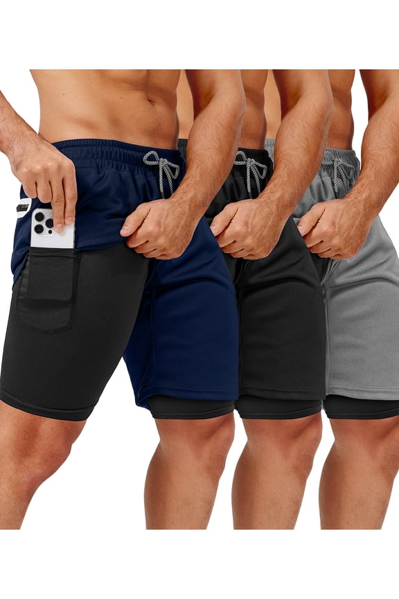 3 Pack Men's 2 In1 Gym Shorts Men with Pockets 7 inch Workout Shorts Men Running Shorts with Liner&Towel Loop