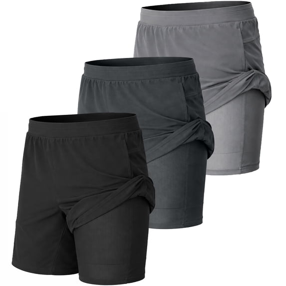 3-Pack Men’s 2-in-1 Athletic Gym Shorts with Liner – Quick Dry, Stretch Workout Running Shorts