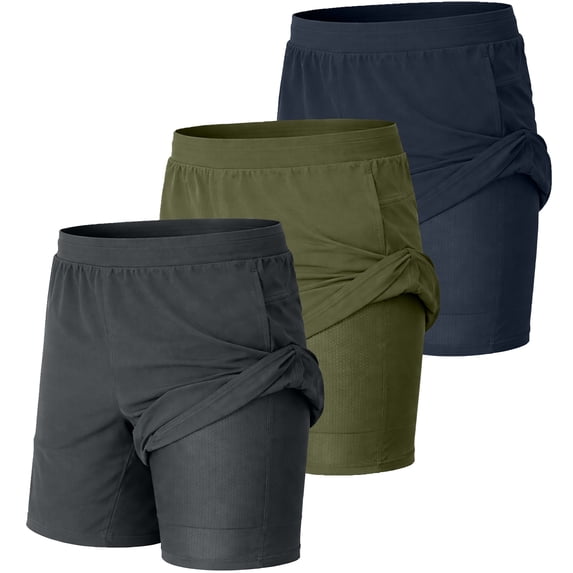 3-Pack Men’s 2-in-1 Athletic Gym Shorts with Liner – Quick Dry, Stretch Workout Running Shorts