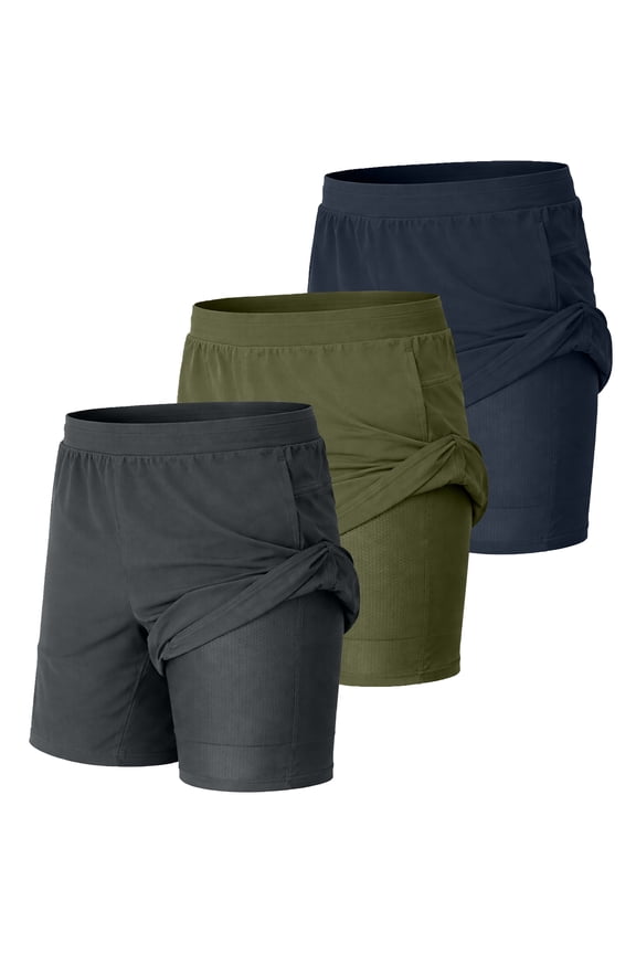 3-Pack Men’s 2-in-1 Athletic Gym Shorts with Liner – Quick Dry, Stretch Workout Running Shorts