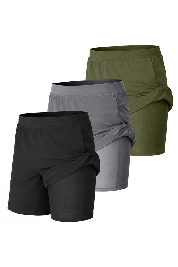 3-Pack Men’s 2-in-1 Athletic Gym Shorts with Liner – Quick Dry, Stretch Workout Running Shorts