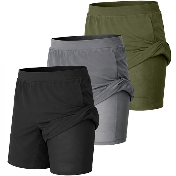 3-Pack Men’s 2-in-1 Athletic Gym Shorts with Liner – Quick Dry, Stretch Workout Running Shorts