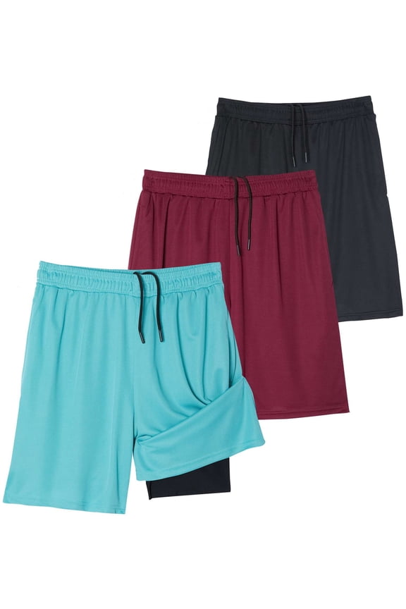 3 Pack: Men's 2 in 1 Dry-Fit 7" Running Shorts with Compression Liner Pockets - Workout Gym (Available in Big & Tall)