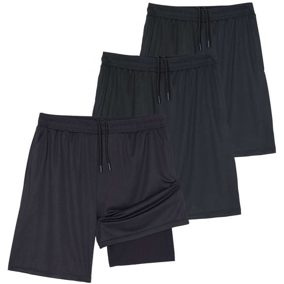 3 Pack: Men's 2 in 1 Dry-Fit 7" Running Shorts with Compression Liner Pockets - Workout Gym (Available in Big & Tall)