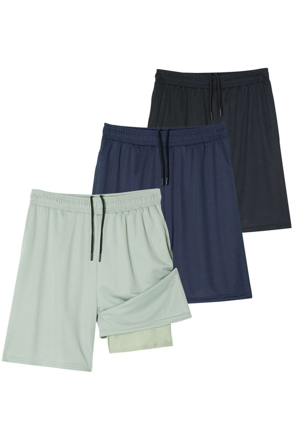 3 Pack: Men's 2 in 1 Dry-Fit 7" Running Shorts with Compression Liner Pockets - Workout Gym (Available in Big & Tall)