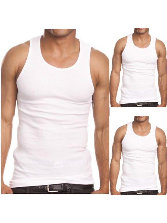 3-Pack Men's A-Shirt Tank Top Gym Workout Undershirt Athletic Shirt (Slim & Muscle Fit ONLY) White Large