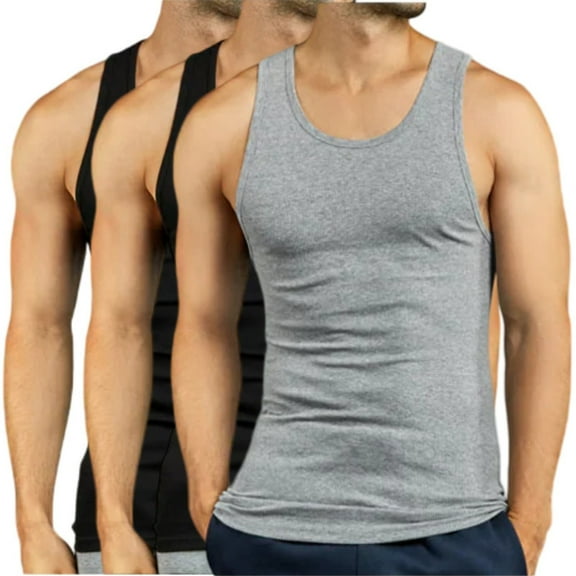 3 Pack Men's A-Shirts 100% Cotton Ribbed Underwear Tank Top Solid Casual Menswear S-3XL Regular Big & Tall Workout Breathable Sleeveless Plain Classic