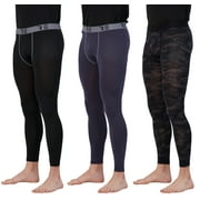 REAL ESSENTIALS 3 Pack: Men's Active Compression Pants - Workout Base Layer Tights Running Leggings (Available in Big & Tall)