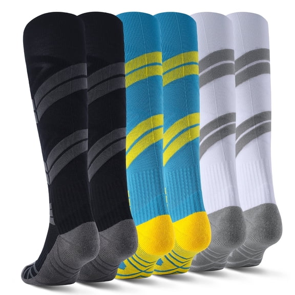 3 Pack Men's Athletic Crew Socks with Comfortable Cotton & Cushioned Sole,Moisture Wicking Sports Socks with Geometric Design for Daily Wear, Running, and Hiking