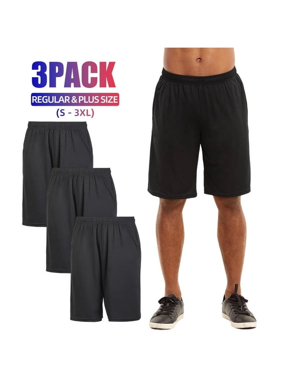 3 Pack Men’s Athletic Shorts Running with Pockets Drawstring S-3XL Regular Big & Tall Solid Elastic Waist Training Gym Workout Sports Bottoms Menswear