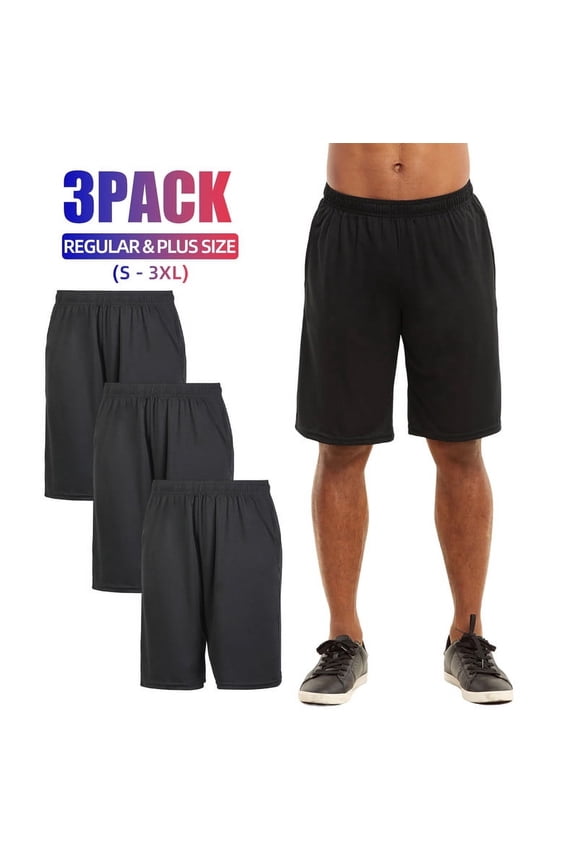 3 Pack Men’s Athletic Shorts Running with Pockets Drawstring S-3XL Regular Big & Tall Solid Elastic Waist Training Gym Workout Sports Bottoms Menswear