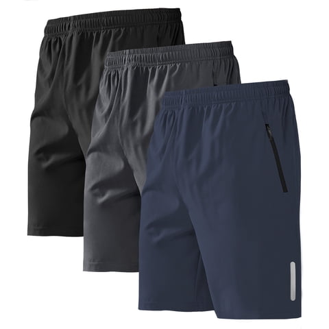 3 Pack Men's Athletic Shorts Set with Zipper Pockets Elasticated Waistband Quick Dry Workout Shorts for Basketball