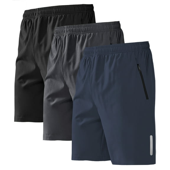 BUYJYA 3 Pack Men's Athletic Shorts Set with Zipper Pockets Elasticated Waistband Quick Dry Workout Shorts for Basketball