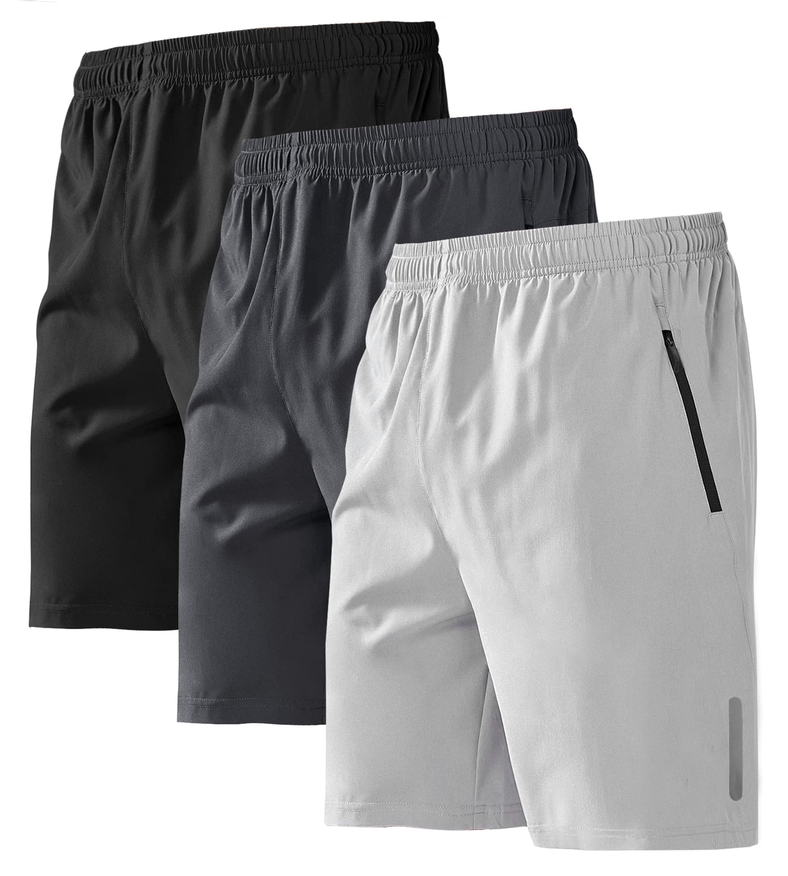 BUYJYA Pack Men's Athletic Shorts Set with Zipper Pockets