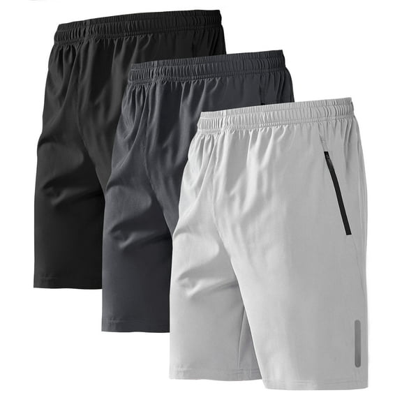 BUYJYA 3 Pack Men's Athletic Shorts Set with Zipper Pockets Elasticated Waistband Quick Dry Workout Shorts for Basketball
