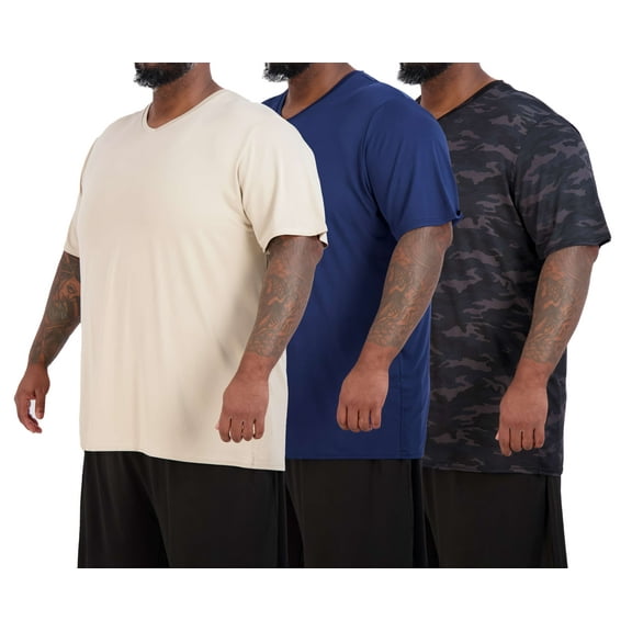 Real Essentials 3 Pack: Mens Big & Tall V-Neck Short-Sleeve Tech Stretch Dry-Fit T-Shirt (3X Tall-5X Tall)
