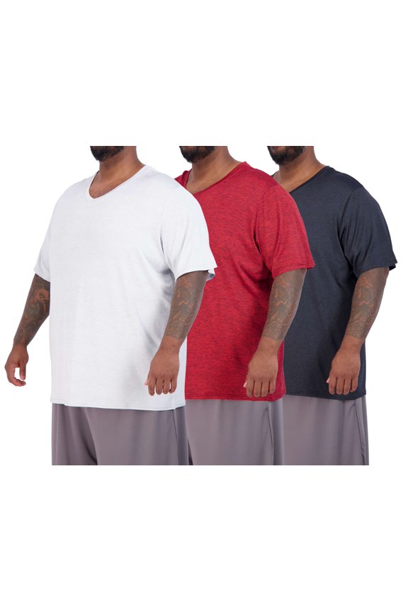 3 Pack: Mens Big & Tall V-Neck Short-Sleeve Tech Stretch Dry-Fit T-Shirt (3X Tall-5X Tall)