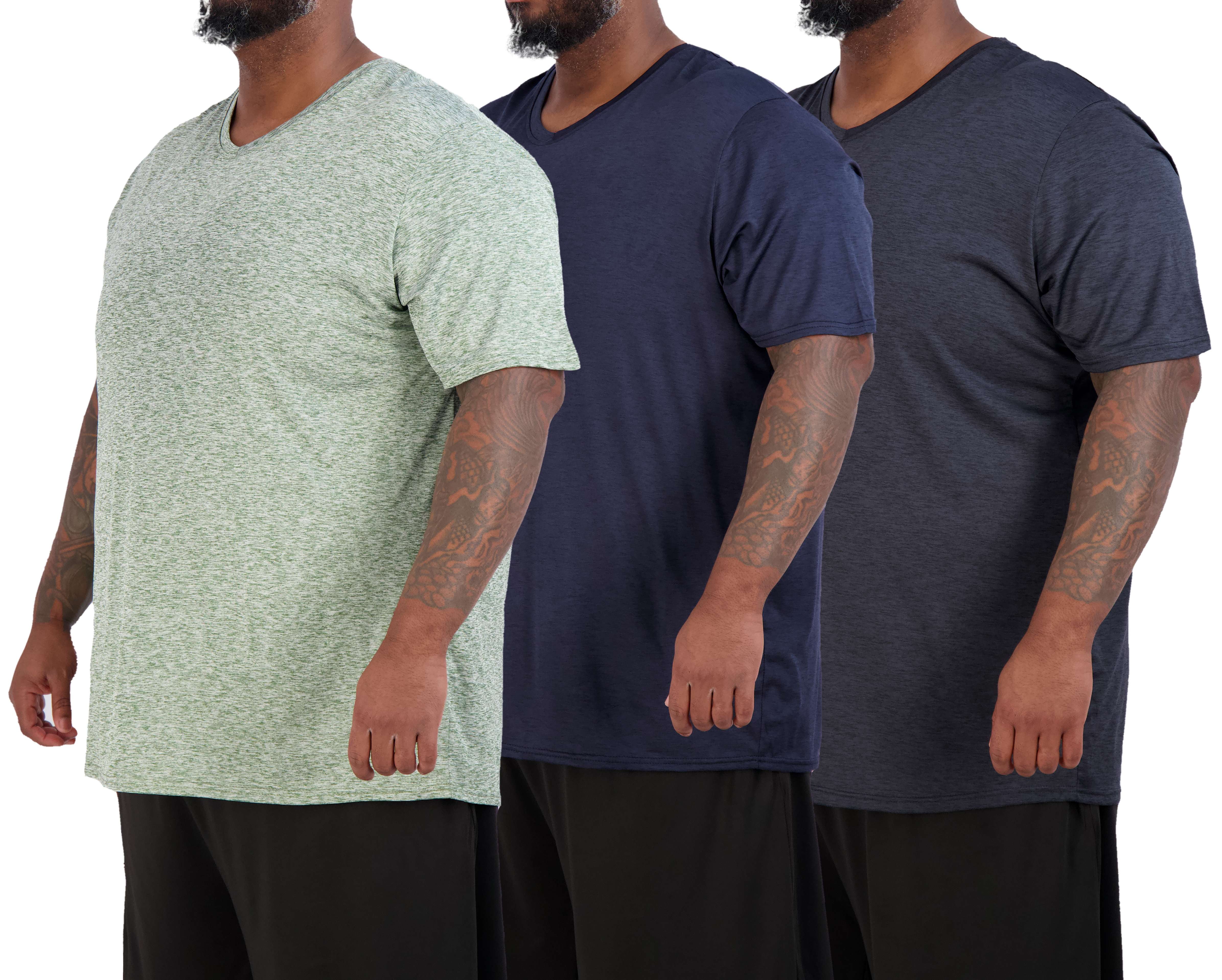 Real Essentials 3 Pack: Mens Big & Tall V-Neck Short-Sleeve Tech ...