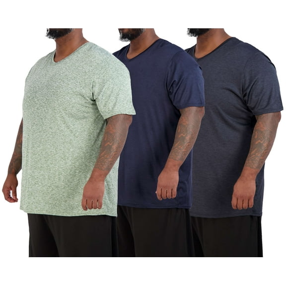 Real Essentials 3 Pack: Mens Big & Tall V-Neck Short-Sleeve Tech Stretch Dry-Fit T-Shirt (3X Tall-5X Tall)