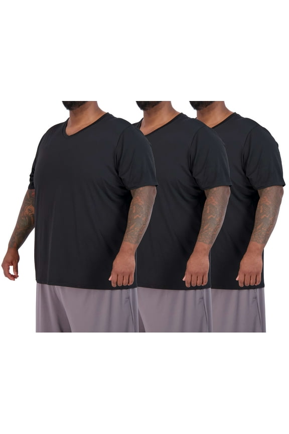 3 Pack: Mens Big & Tall V-Neck Short-Sleeve Tech Stretch Dry-Fit T-Shirt (3X Tall-5X Tall)