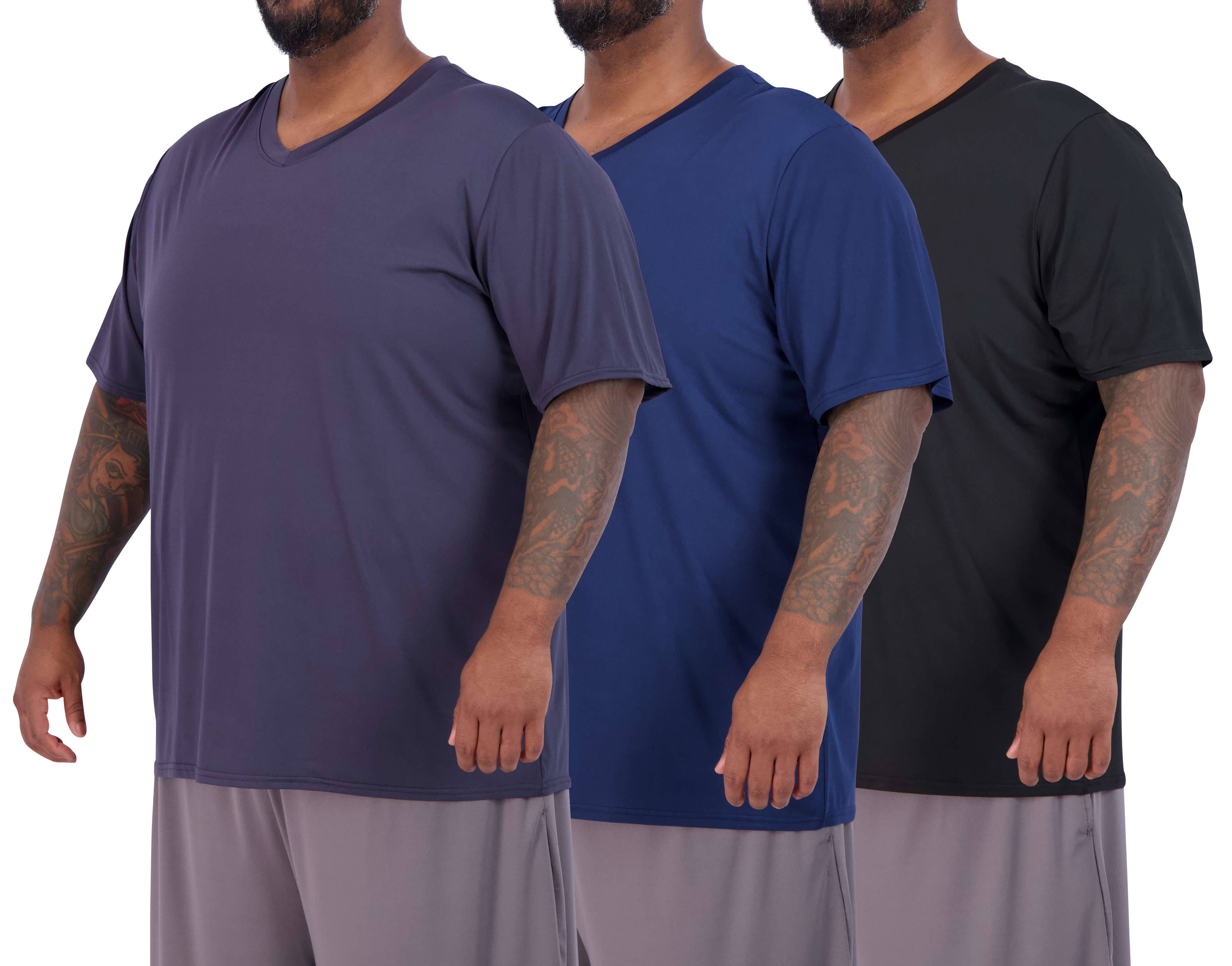 Real Essentials 3 Pack Mens Big & Tall VNeck ShortSleeve Tech 