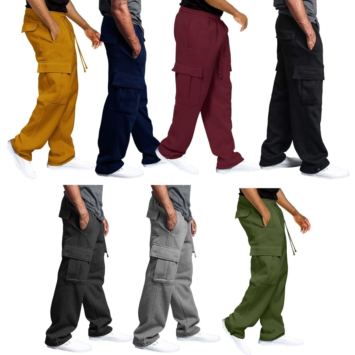 3Pack Men's Casual Solid Fleece Lined Cargo Jogger Sweatpants with