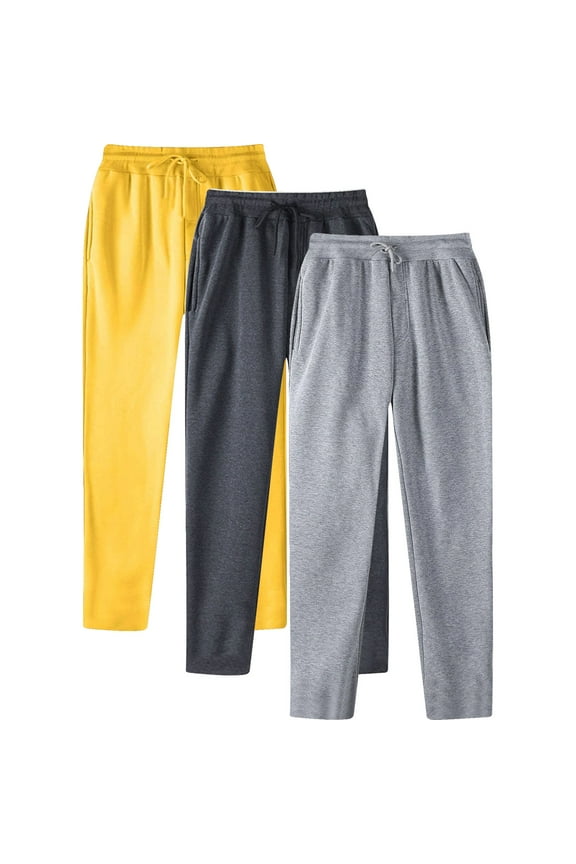 3 Pack Men's Casual Sweatpants Elastic Waist Drawstring Straight Leg Jogger Pants Lightweight Baggy Lounge Trousers with Pockets