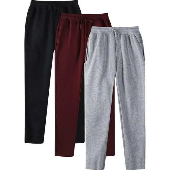 3 Pack Men's Casual Sweatpants Elastic Waist Drawstring Straight Leg Jogger Pants Lightweight Baggy Lounge Trousers with Pockets