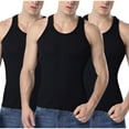 thumbnail image 1 of 3 Pack Men's Compression Tank Top Undershirts Slimming Body Shaper Vest Workout Shapewear Black L, 1 of 4
