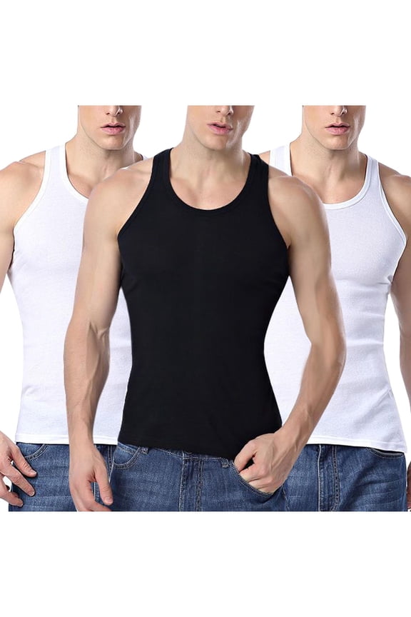 3 Pack Men's Compression Tank Top Undershirts Slimming Body Shaper Vest Workout Shapewear Gold XXL