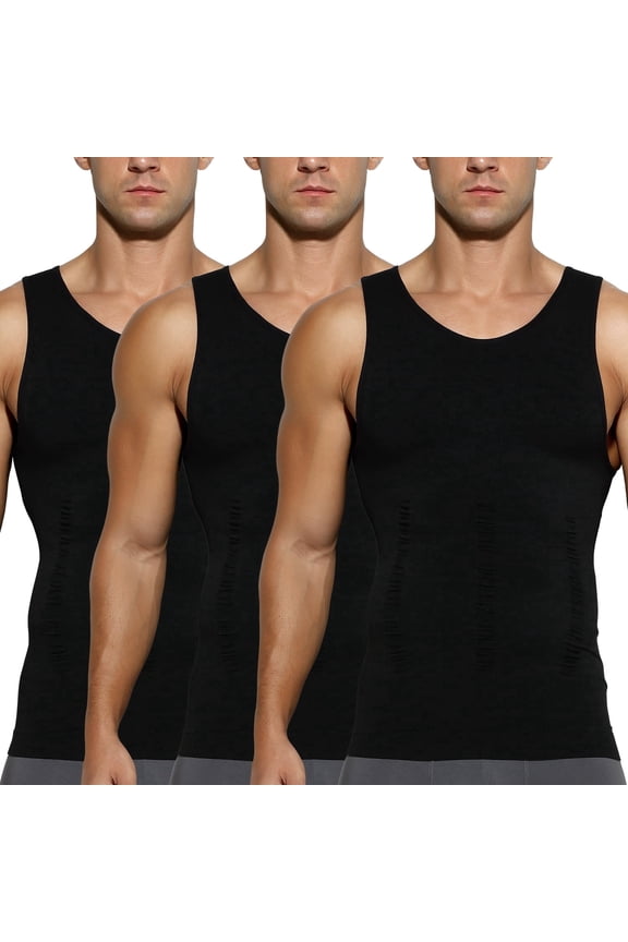 3 Pack Men's Compression Undershirt Tank Top Slimming Shapewear Tummy Control Compression Shirt Stretchy Body Shaper for men