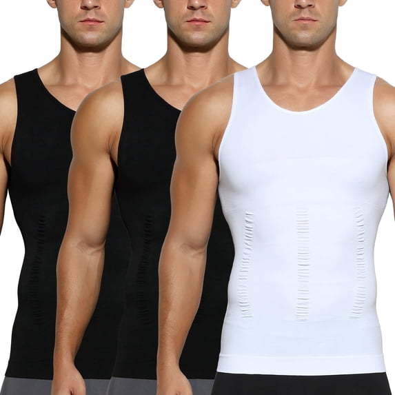 3 Pack Men's Compression Undershirt Tank Top Slimming Shapewear Tummy Control Compression Shirt Stretchy Body Shaper for men