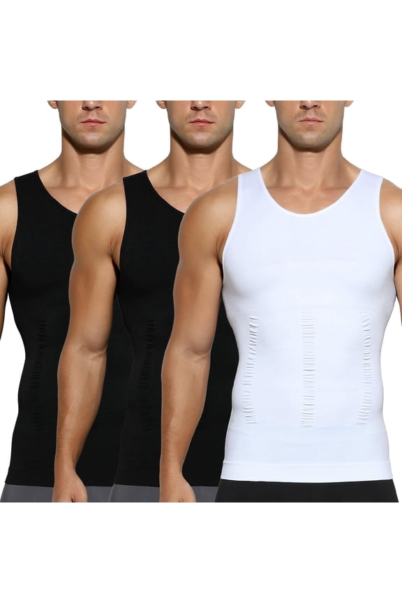 3 Pack Men's Compression Undershirt Tank Top Slimming Shapewear Tummy Control Compression Shirt Stretchy Body Shaper for men