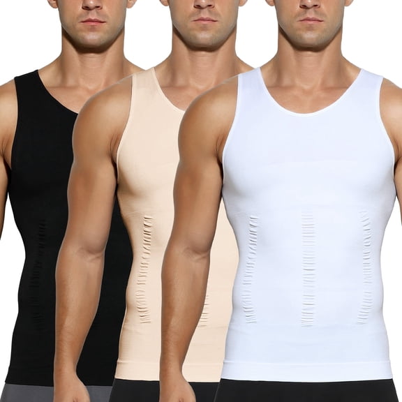 3 Pack Men's Compression Undershirt Tank Top Slimming Shapewear Tummy Control Compression Shirt Stretchy Body Shaper for men