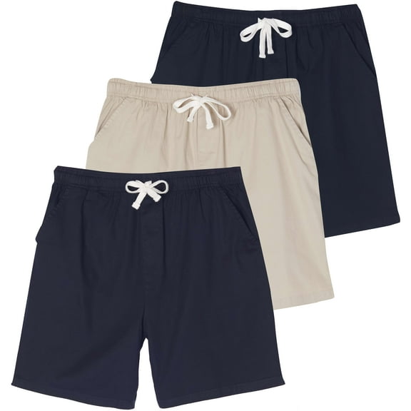 3 Pack: Men's Cotton 7" Walk Short With Back Pocket & Drawstring - Casual Wear