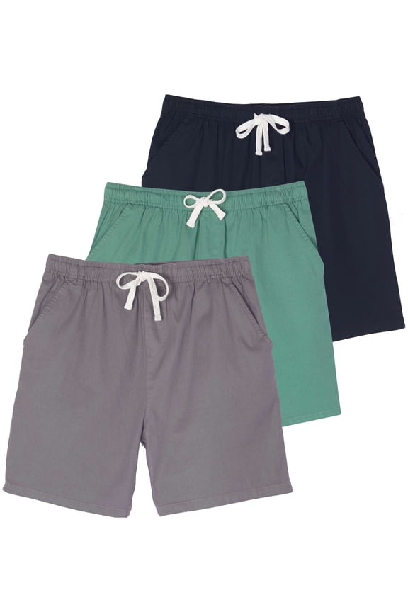 3 Pack: Men's Cotton 7" Walk Short With Back Pocket & Drawstring - Casual Wear