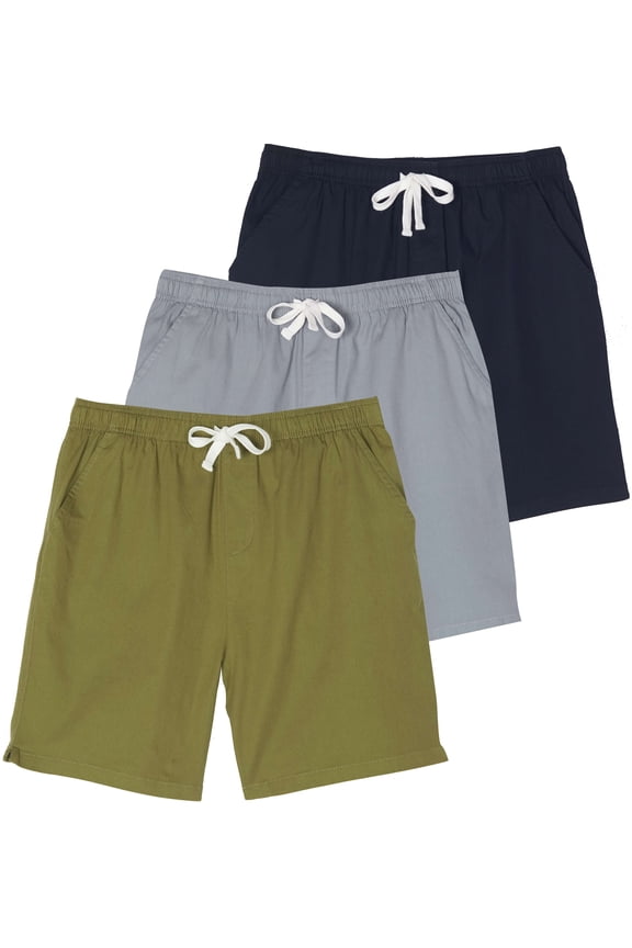 3 Pack: Men's Cotton 7" Walk Short With Back Pocket & Drawstring - Casual Wear